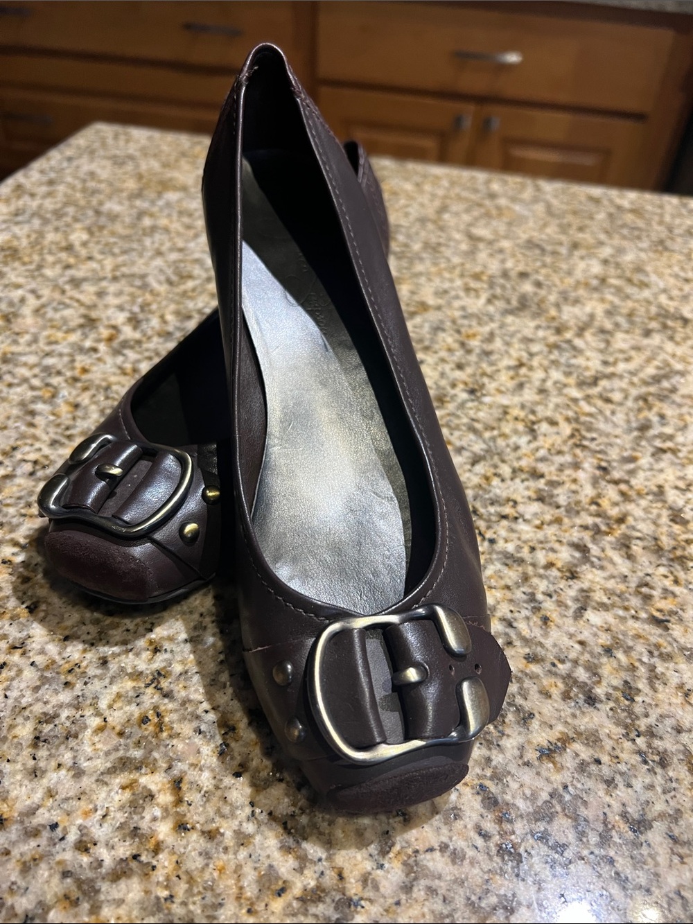 Jessica Simpson Dark Brown Leather Buckle Ballet Flats